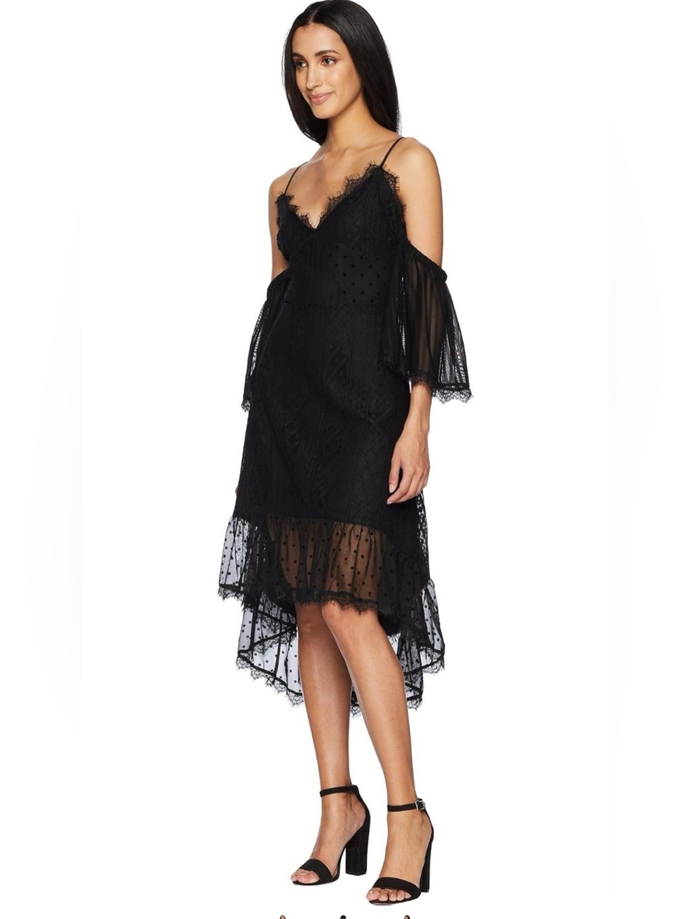 MINKPINK Black Lace Cold-Shoulder High-Low Dress